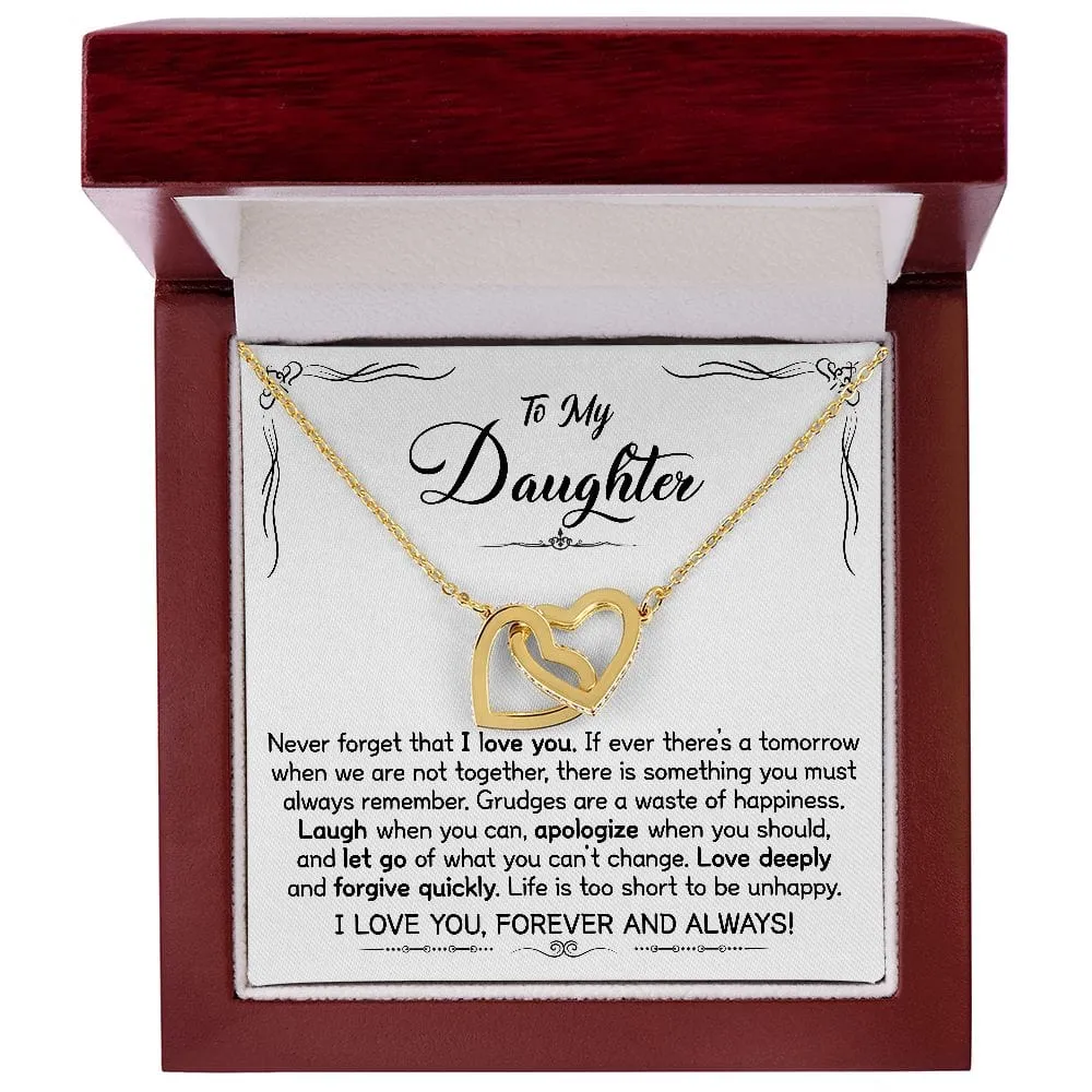 Gift For Daughter - Be Happy -  Interlocking Hearts Necklace Message Card - Gift For Birthday, Christmas From Dad, Mom