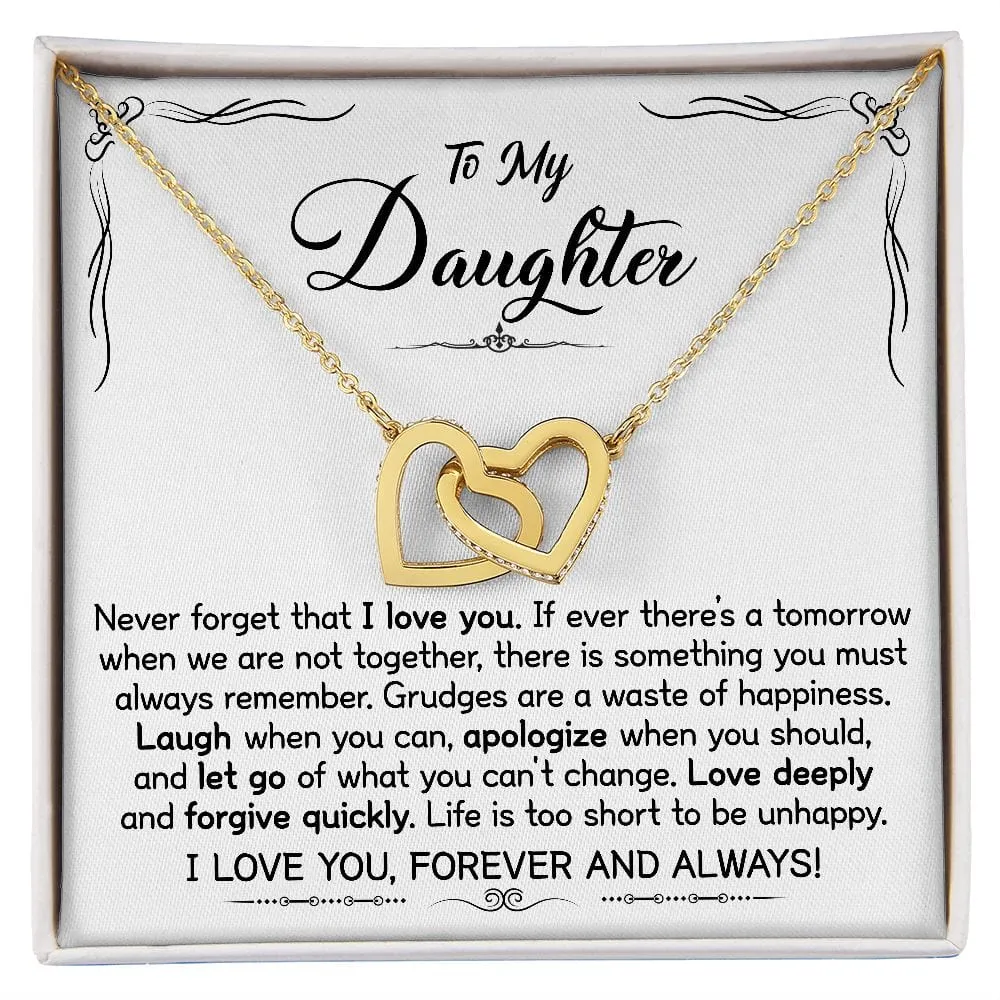 Gift For Daughter - Be Happy -  Interlocking Hearts Necklace Message Card - Gift For Birthday, Christmas From Dad, Mom