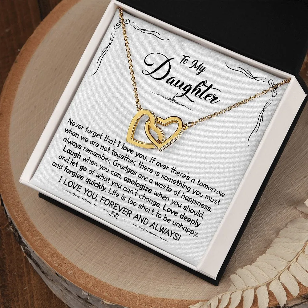 Gift For Daughter - Be Happy -  Interlocking Hearts Necklace Message Card - Gift For Birthday, Christmas From Dad, Mom