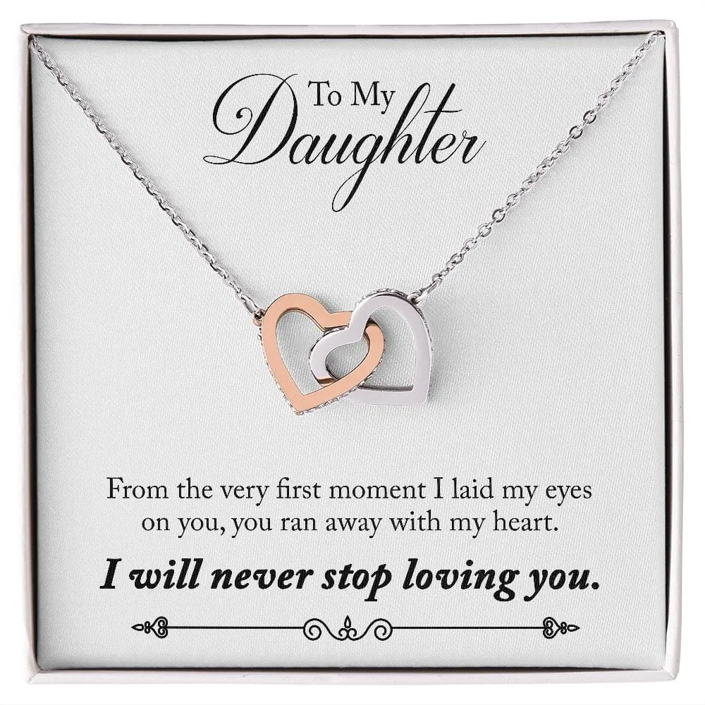 Gift For Daughter - First Moment -  Interlocking Hearts Necklace Message Card - Gift For Birthday, Christmas From Dad, Mom