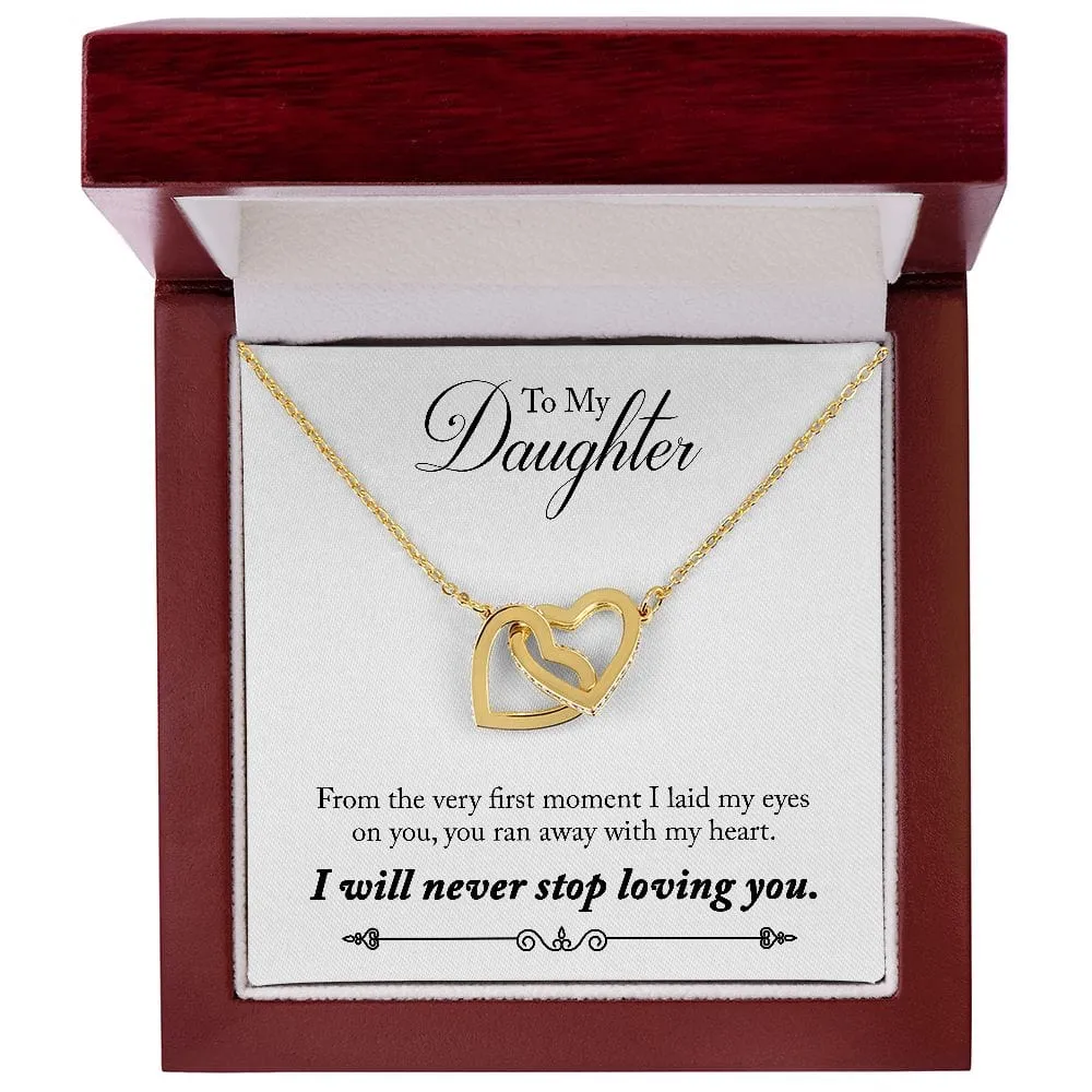 Gift For Daughter - First Moment -  Interlocking Hearts Necklace Message Card - Gift For Birthday, Christmas From Dad, Mom