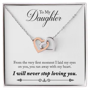 Gift For Daughter - First Moment -  Interlocking Hearts Necklace Message Card - Gift For Birthday, Christmas From Dad, Mom