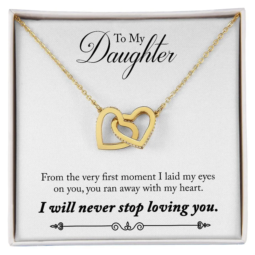 Gift For Daughter - First Moment -  Interlocking Hearts Necklace Message Card - Gift For Birthday, Christmas From Dad, Mom