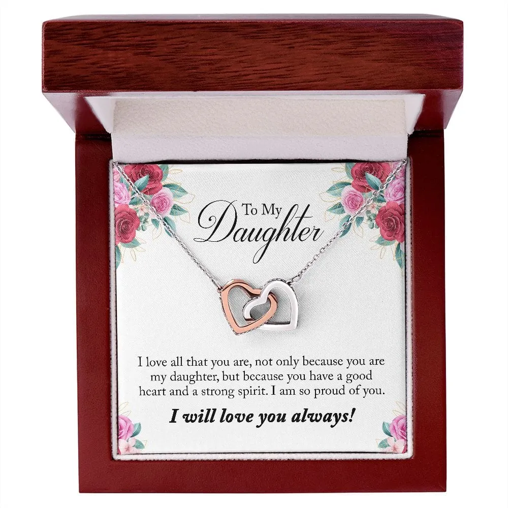 Gift For Daughter - I Love All That You Are -  Interlocking Hearts Necklace Message Card - Gift For Birthday, Christmas From Dad, Mom