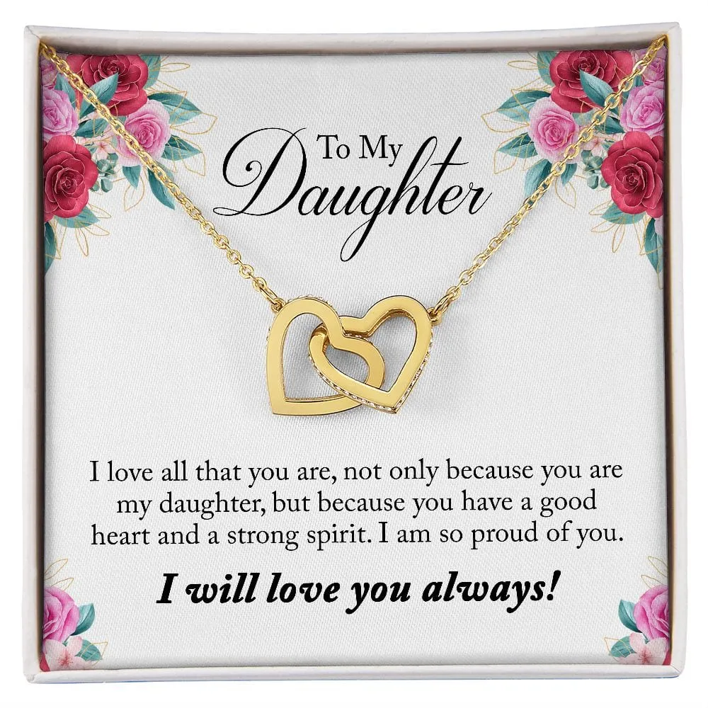 Gift For Daughter - I Love All That You Are -  Interlocking Hearts Necklace Message Card - Gift For Birthday, Christmas From Dad, Mom