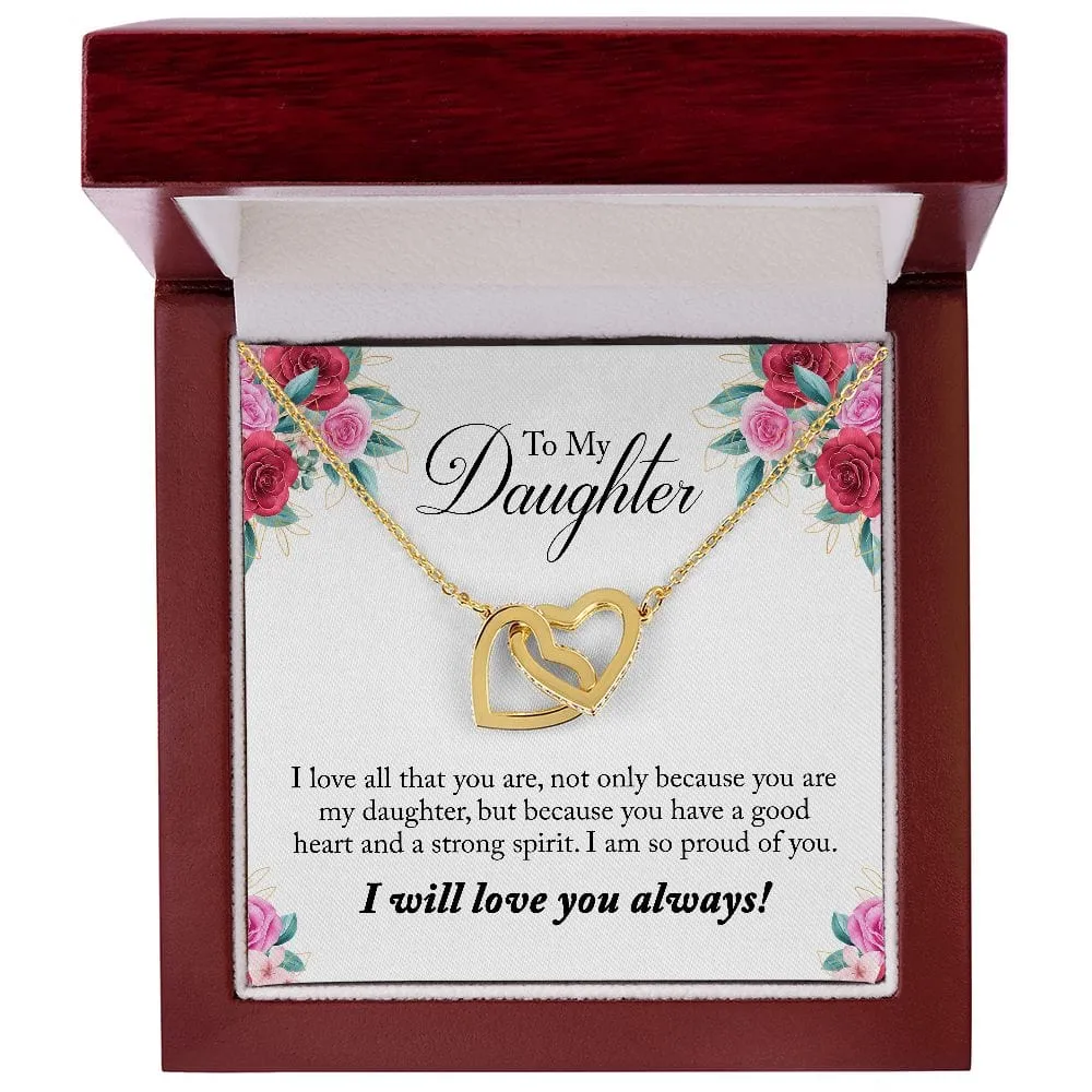 Gift For Daughter - I Love All That You Are -  Interlocking Hearts Necklace Message Card - Gift For Birthday, Christmas From Dad, Mom