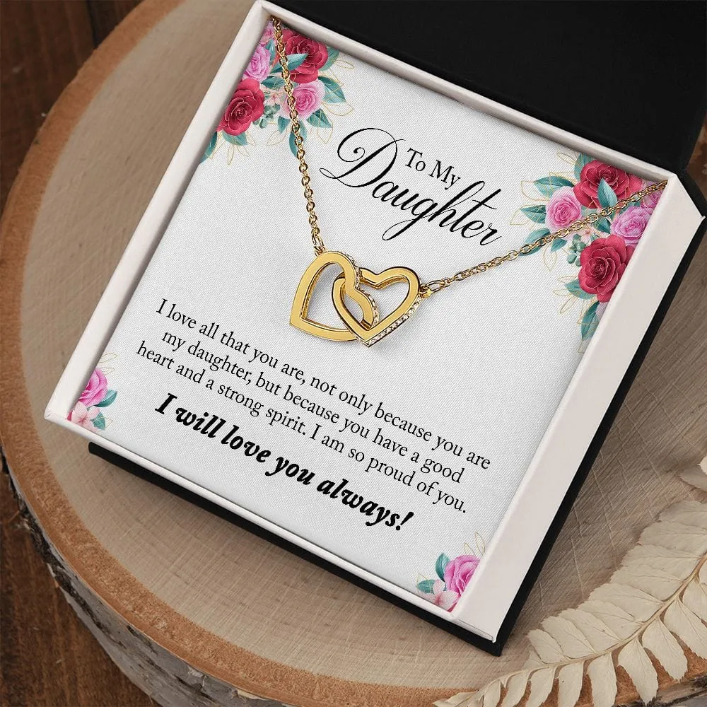 Gift For Daughter - I Love All That You Are -  Interlocking Hearts Necklace Message Card - Gift For Birthday, Christmas From Dad, Mom