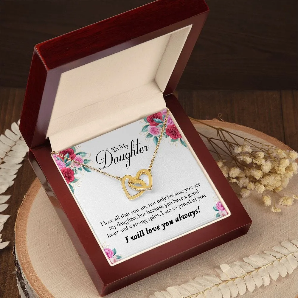 Gift For Daughter - I Love All That You Are -  Interlocking Hearts Necklace Message Card - Gift For Birthday, Christmas From Dad, Mom