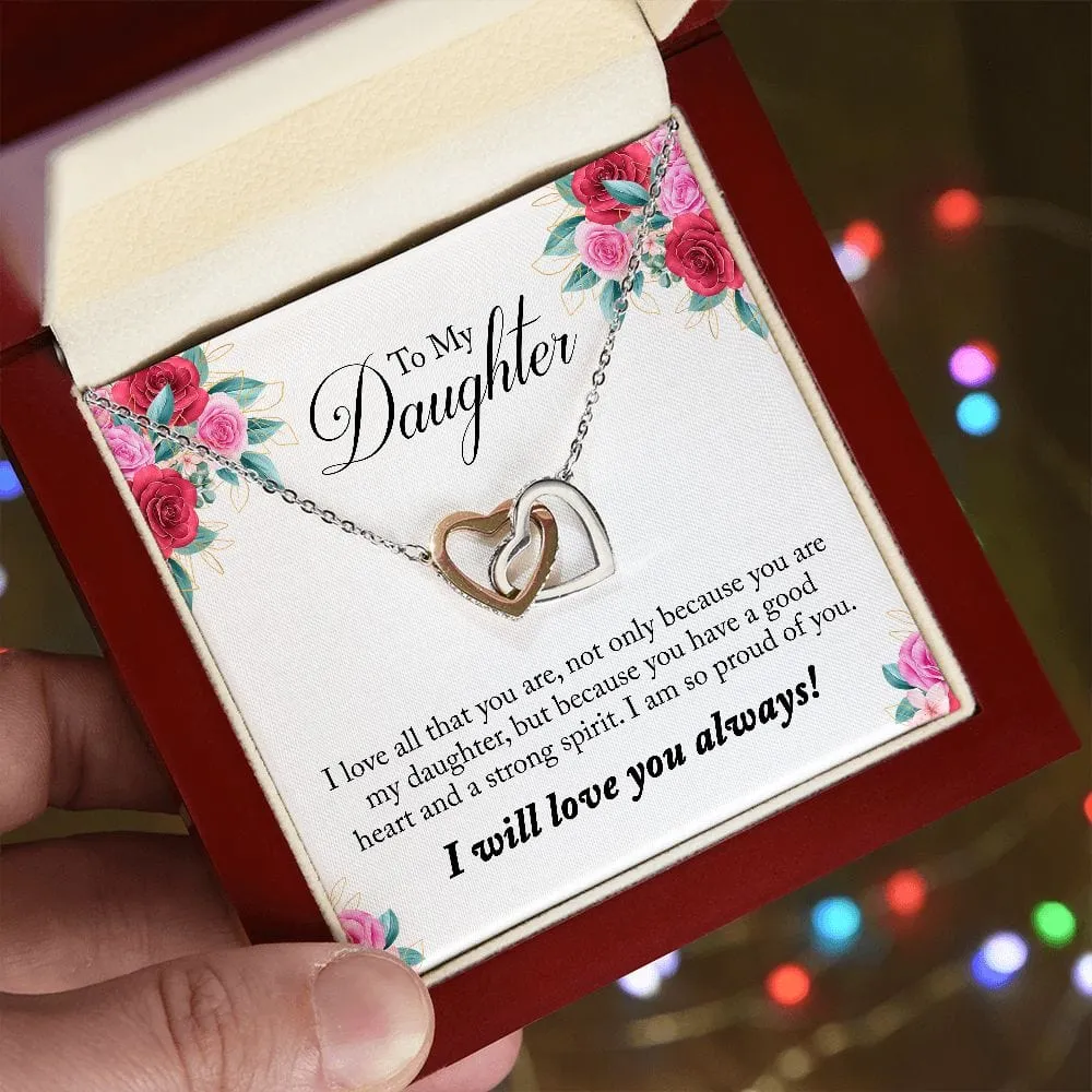 Gift For Daughter - I Love All That You Are -  Interlocking Hearts Necklace Message Card - Gift For Birthday, Christmas From Dad, Mom