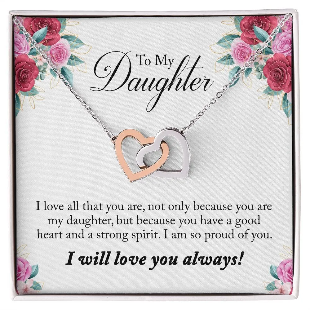 Gift For Daughter - I Love All That You Are -  Interlocking Hearts Necklace Message Card - Gift For Birthday, Christmas From Dad, Mom