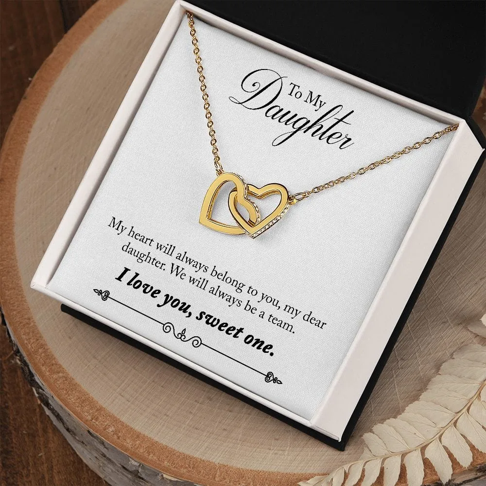 Gift For Daughter - My Hear Belong To You -  Interlocking Hearts Necklace Message Card - Gift For Birthday, Christmas From Dad, Mom