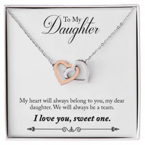 Gift For Daughter - My Hear Belong To You -  Interlocking Hearts Necklace Message Card - Gift For Birthday, Christmas From Dad, Mom
