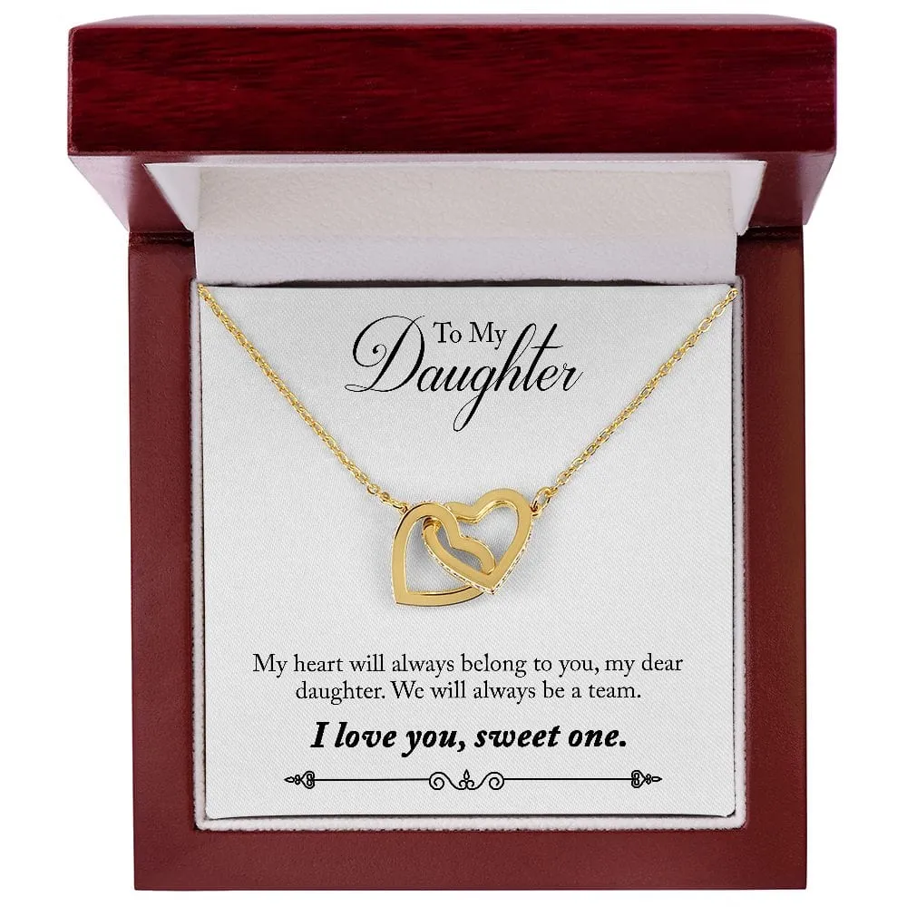 Gift For Daughter - My Hear Belong To You -  Interlocking Hearts Necklace Message Card - Gift For Birthday, Christmas From Dad, Mom