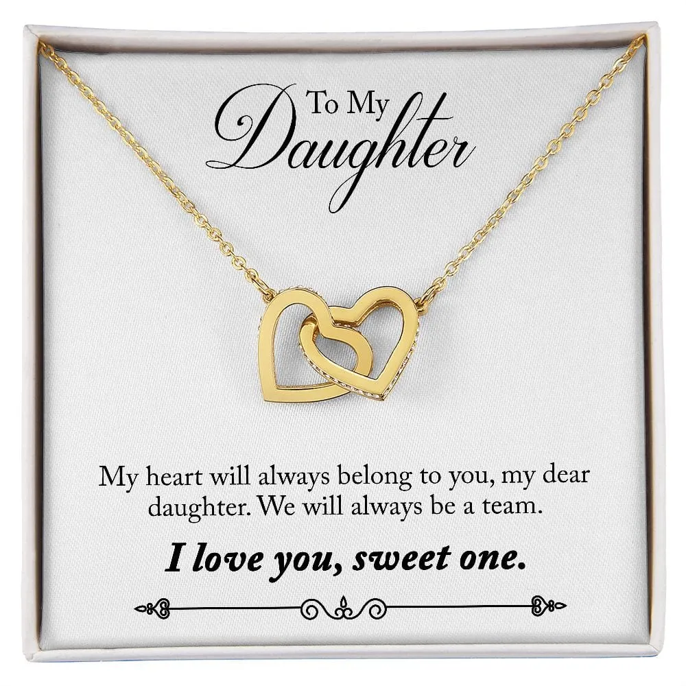Gift For Daughter - My Hear Belong To You -  Interlocking Hearts Necklace Message Card - Gift For Birthday, Christmas From Dad, Mom