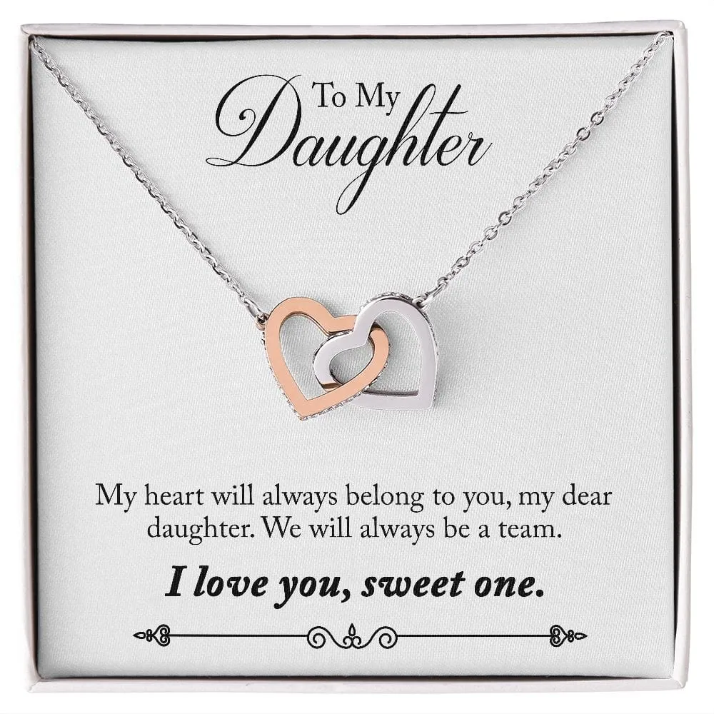 Gift For Daughter - My Hear Belong To You -  Interlocking Hearts Necklace Message Card - Gift For Birthday, Christmas From Dad, Mom