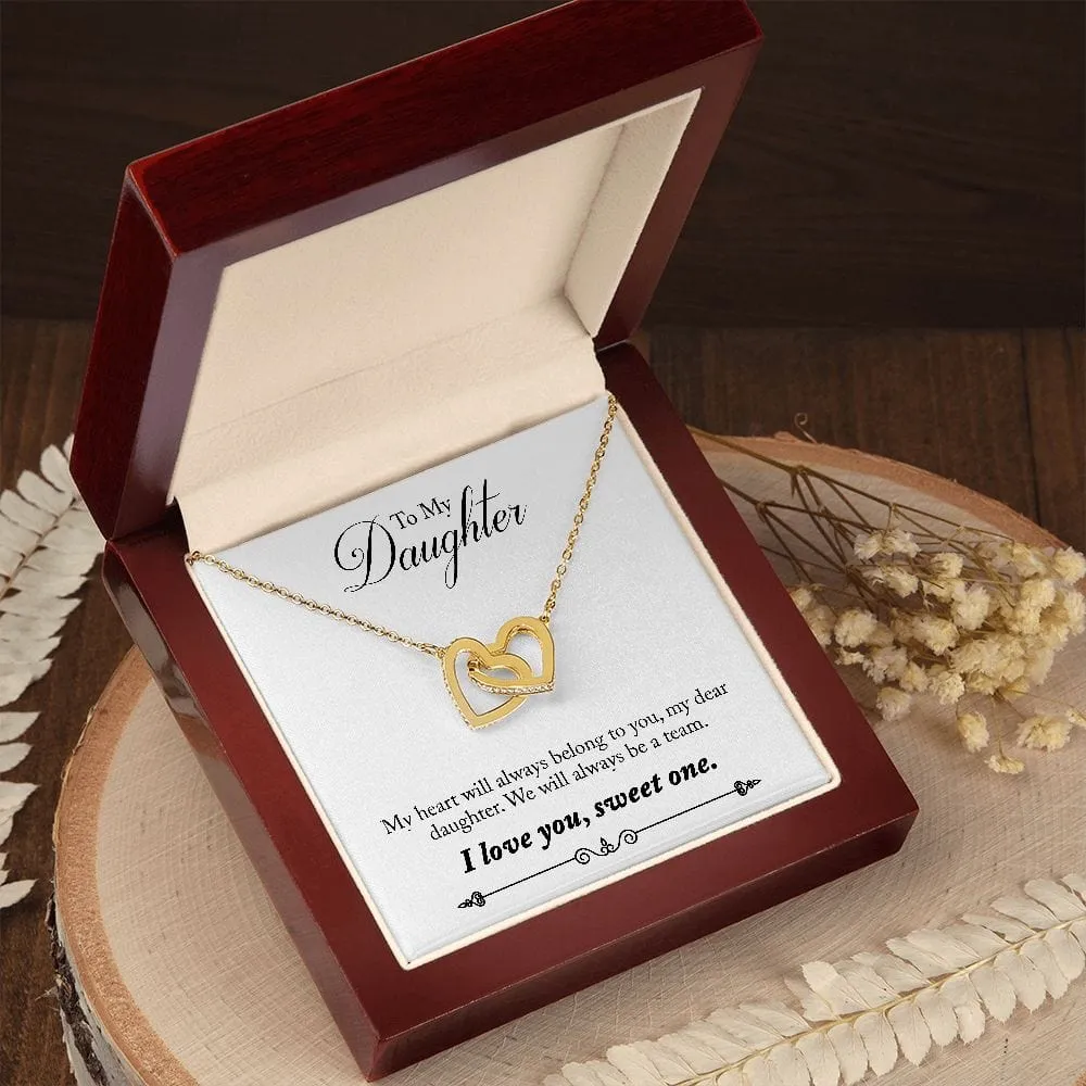 Gift For Daughter - My Hear Belong To You -  Interlocking Hearts Necklace Message Card - Gift For Birthday, Christmas From Dad, Mom