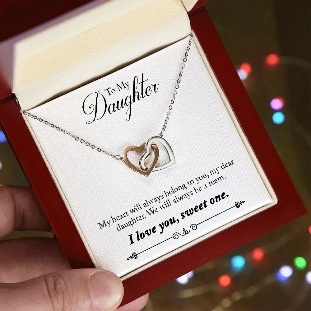 Gift For Daughter - My Hear Belong To You -  Interlocking Hearts Necklace Message Card - Gift For Birthday, Christmas From Dad, Mom