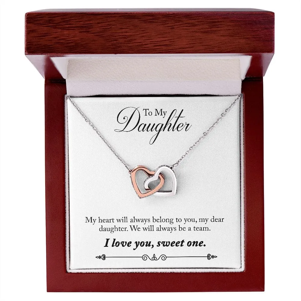 Gift For Daughter - My Hear Belong To You -  Interlocking Hearts Necklace Message Card - Gift For Birthday, Christmas From Dad, Mom