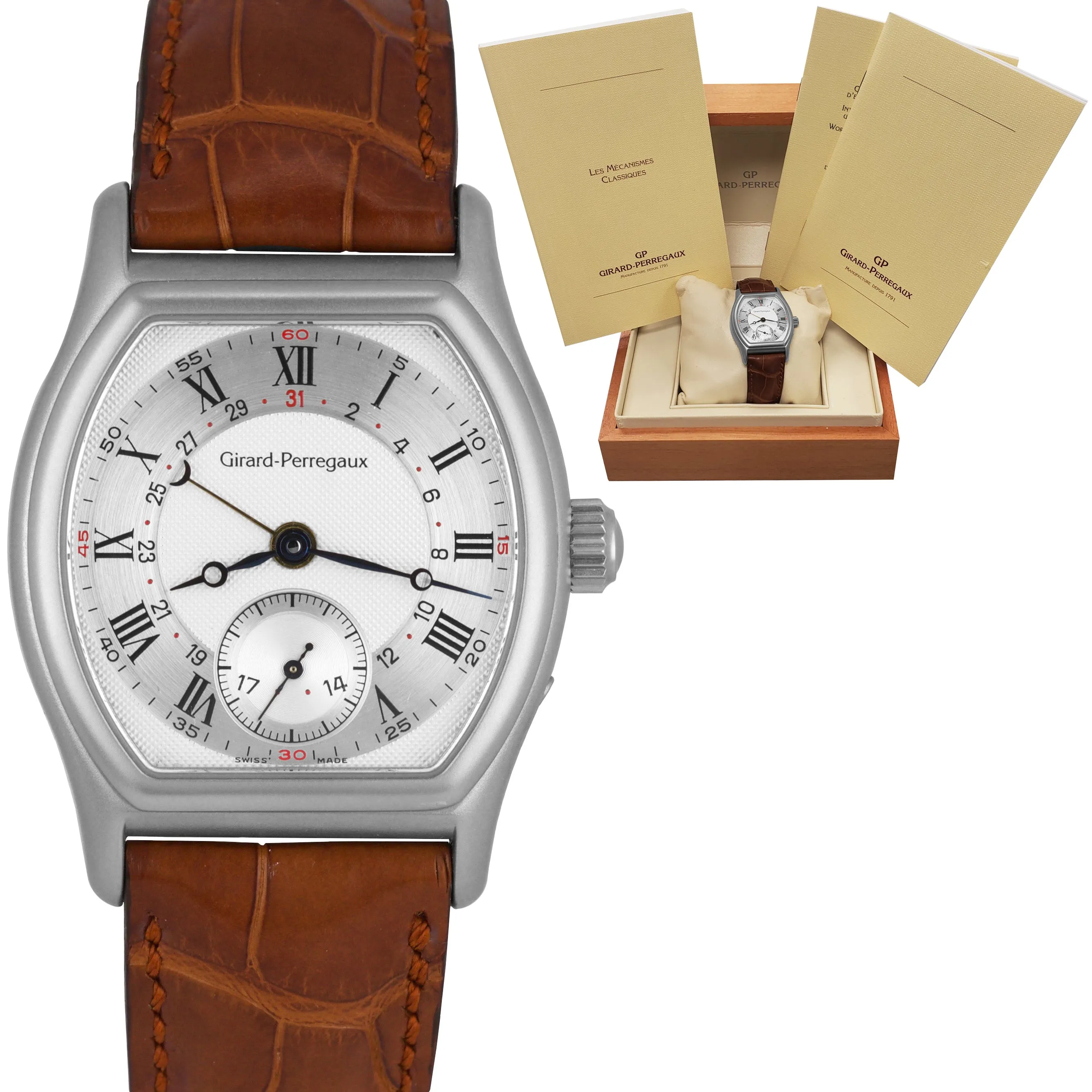 Girard Perregaux Richeville Stainless Steel Silver 34mm Calendar Watch 2730