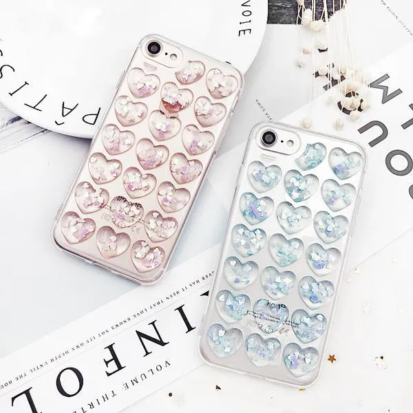 Glitter 3D Love Heart Transparen iPhone Case