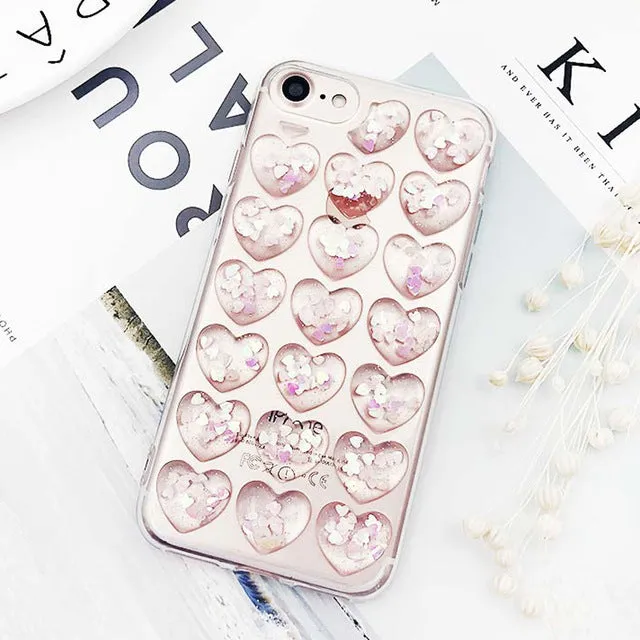 Glitter 3D Love Heart Transparen iPhone Case