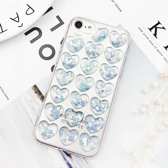 Glitter 3D Love Heart Transparen iPhone Case