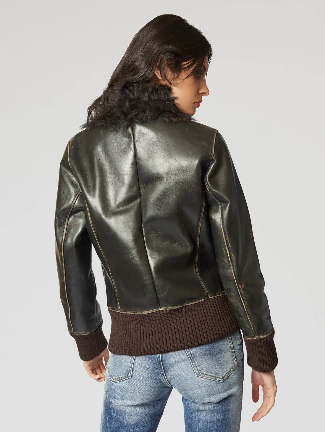 GLORIA AVIATOR LEATHER JACKET IN VINTAGE BROWN - Woman