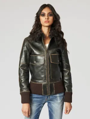 GLORIA AVIATOR LEATHER JACKET IN VINTAGE BROWN - Woman