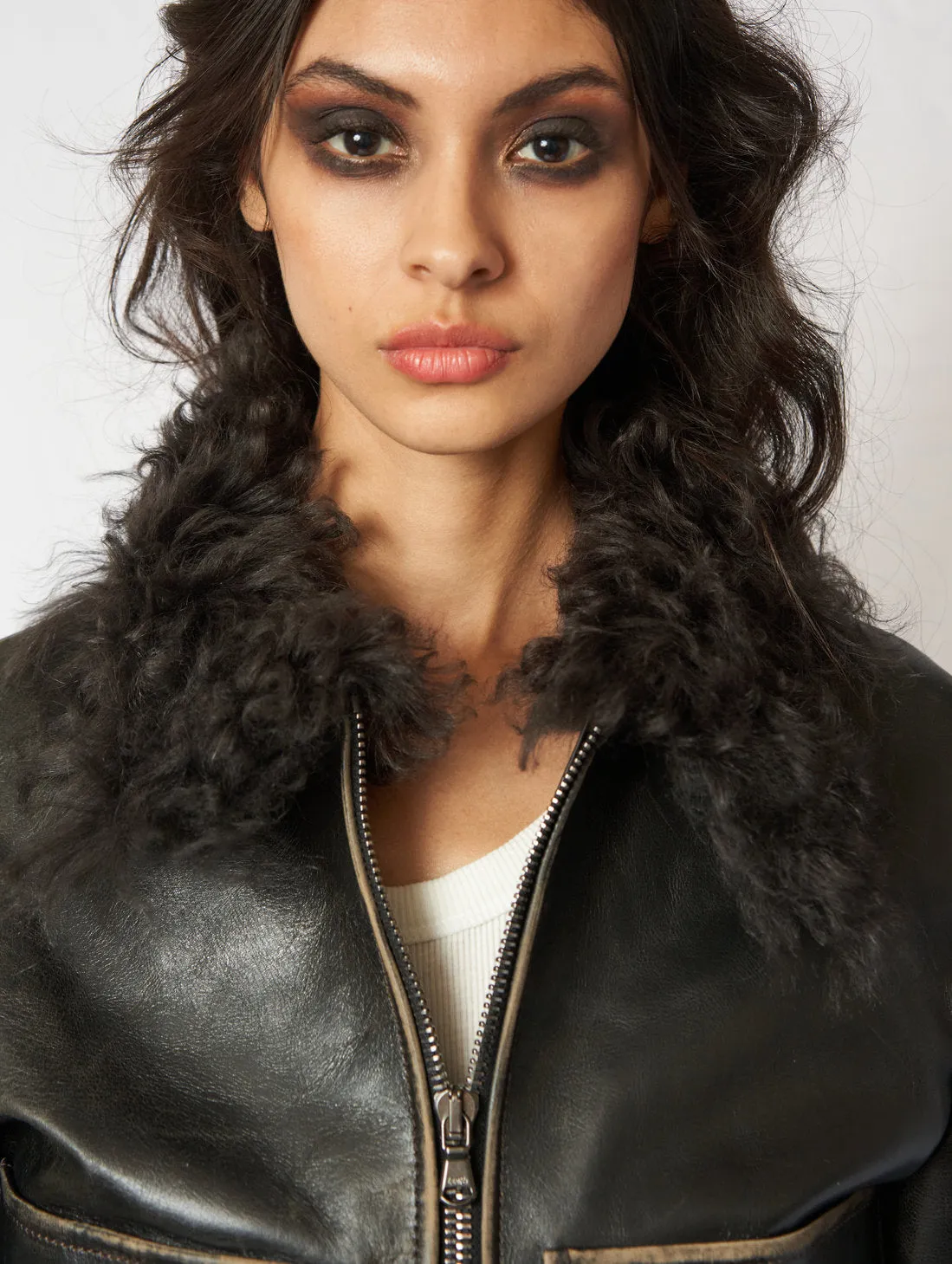 GLORIA AVIATOR LEATHER JACKET IN VINTAGE BROWN - Woman