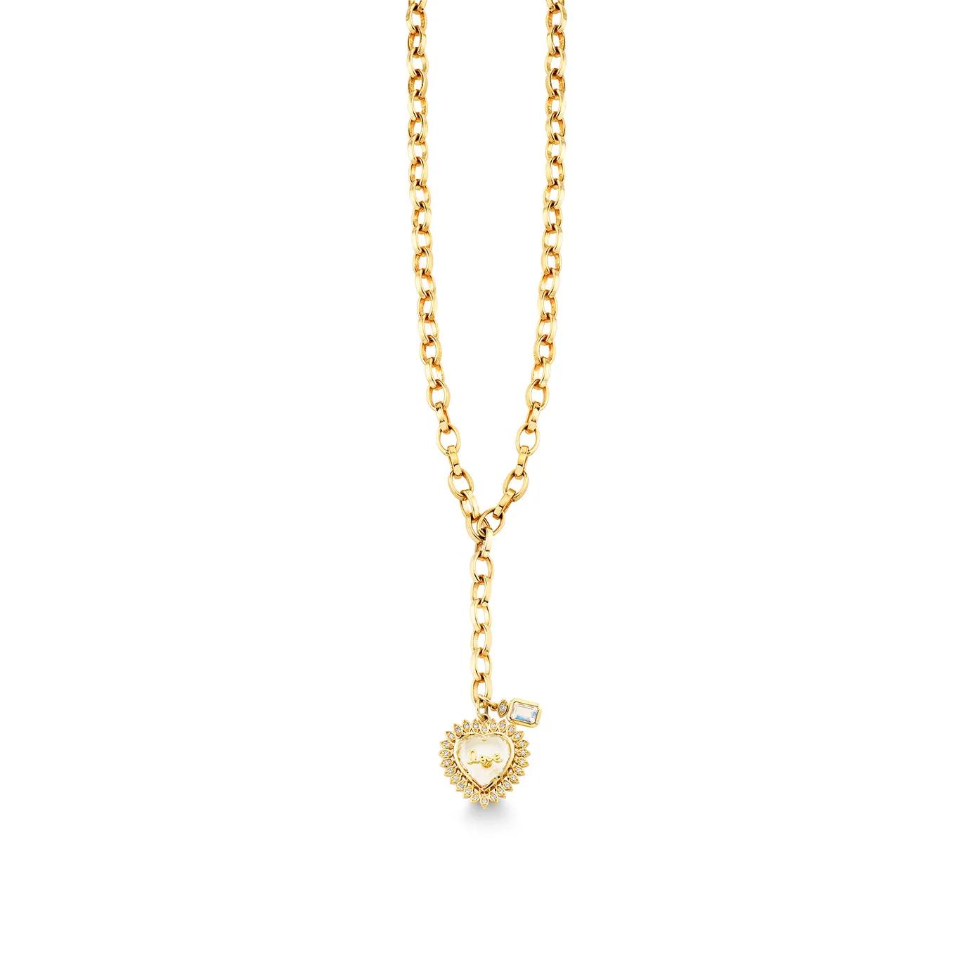 Gold & Diamond Love Quartz Marquise Eye Heart Necklace