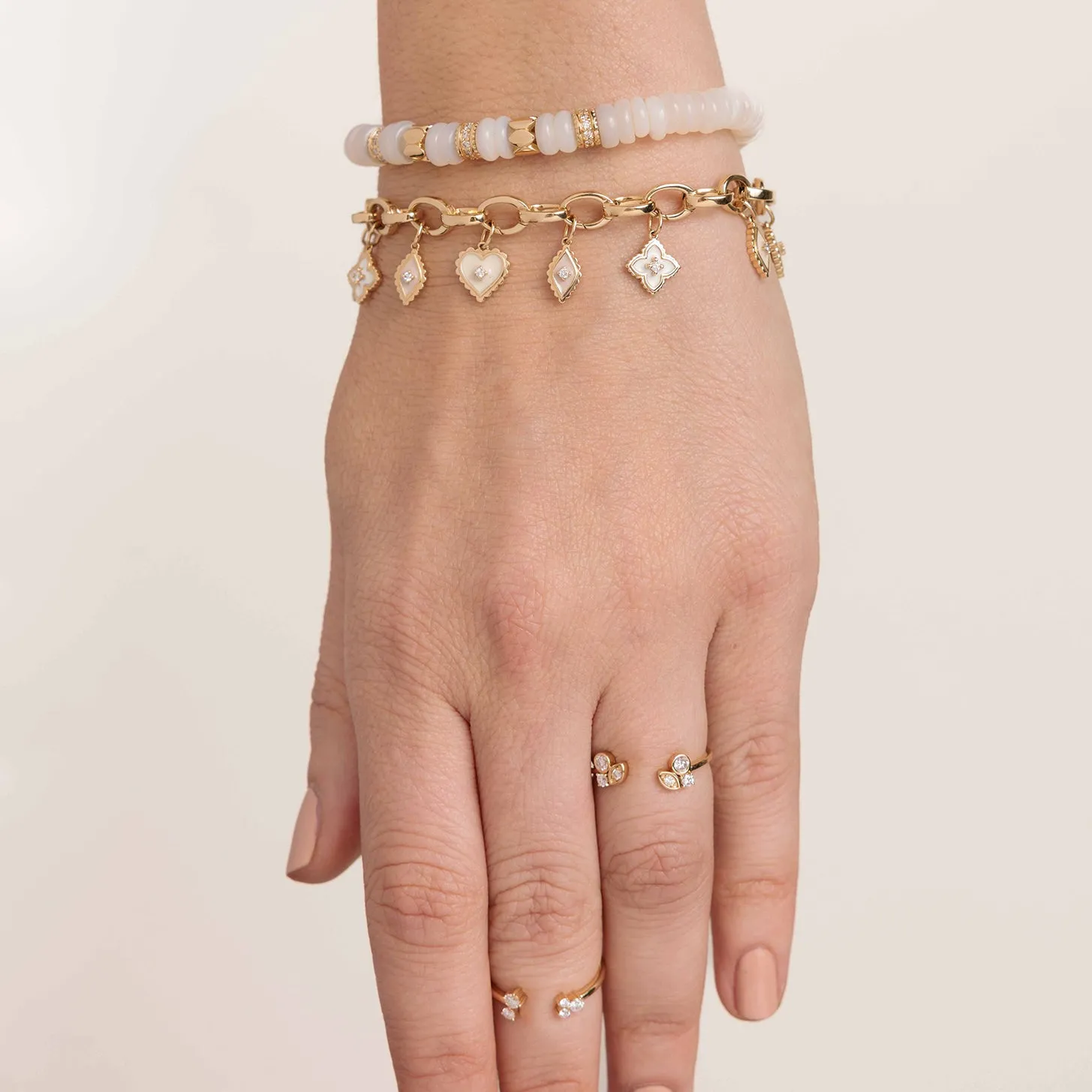 Gold & Diamond Multi-Rondelle Rainbow Moonstone Bracelet