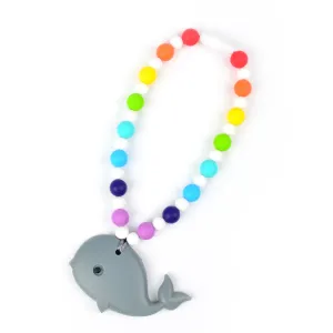 Gray Whale with Rainbow Beads Baby Carrier Teether Toy