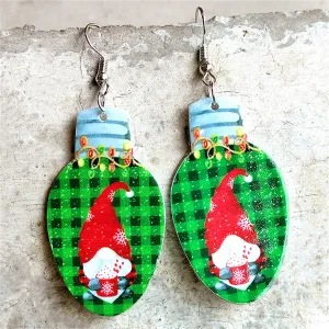 Green & Red Buffalo Check Christmas Lightbulb Drop Earrings