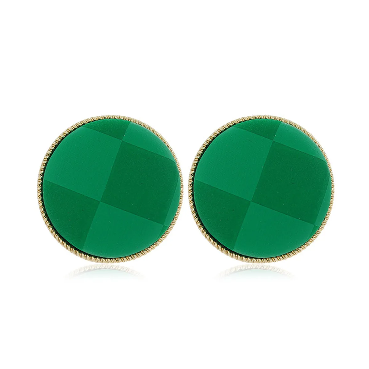 Green Polystyrene & 18K Gold-Plated Plaid Round Stud Earrings