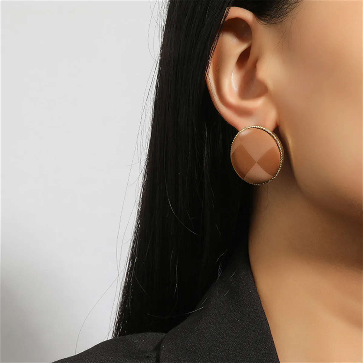 Green Polystyrene & 18K Gold-Plated Plaid Round Stud Earrings