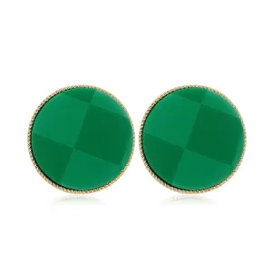 Green Polystyrene & 18K Gold-Plated Plaid Round Stud Earrings