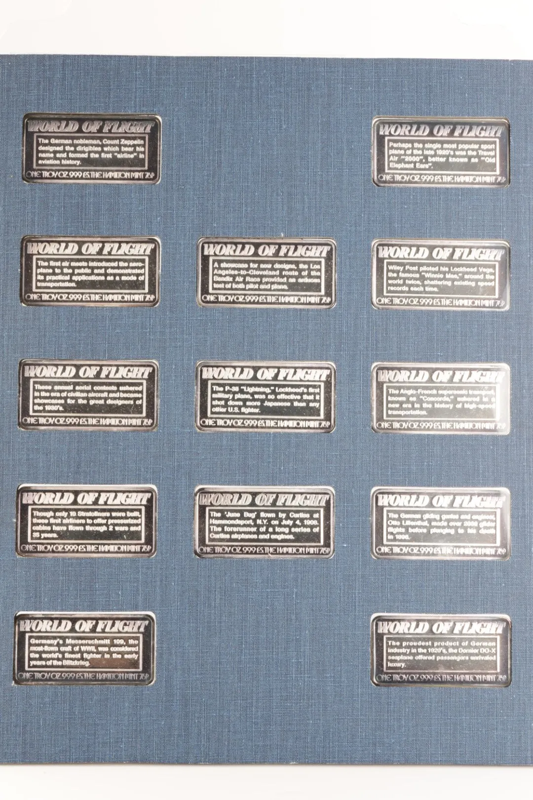 Hamilton Mint Collectible 1974 World of Flight 999 Silver Ingot Set (1,555.20g.)