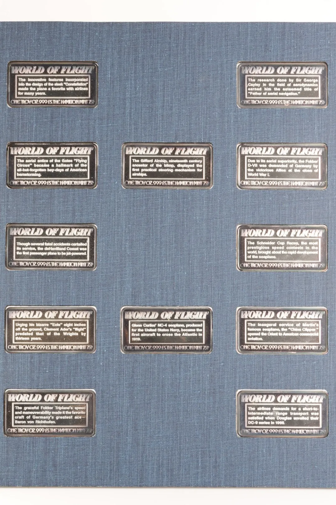 Hamilton Mint Collectible 1974 World of Flight 999 Silver Ingot Set (1,555.20g.)