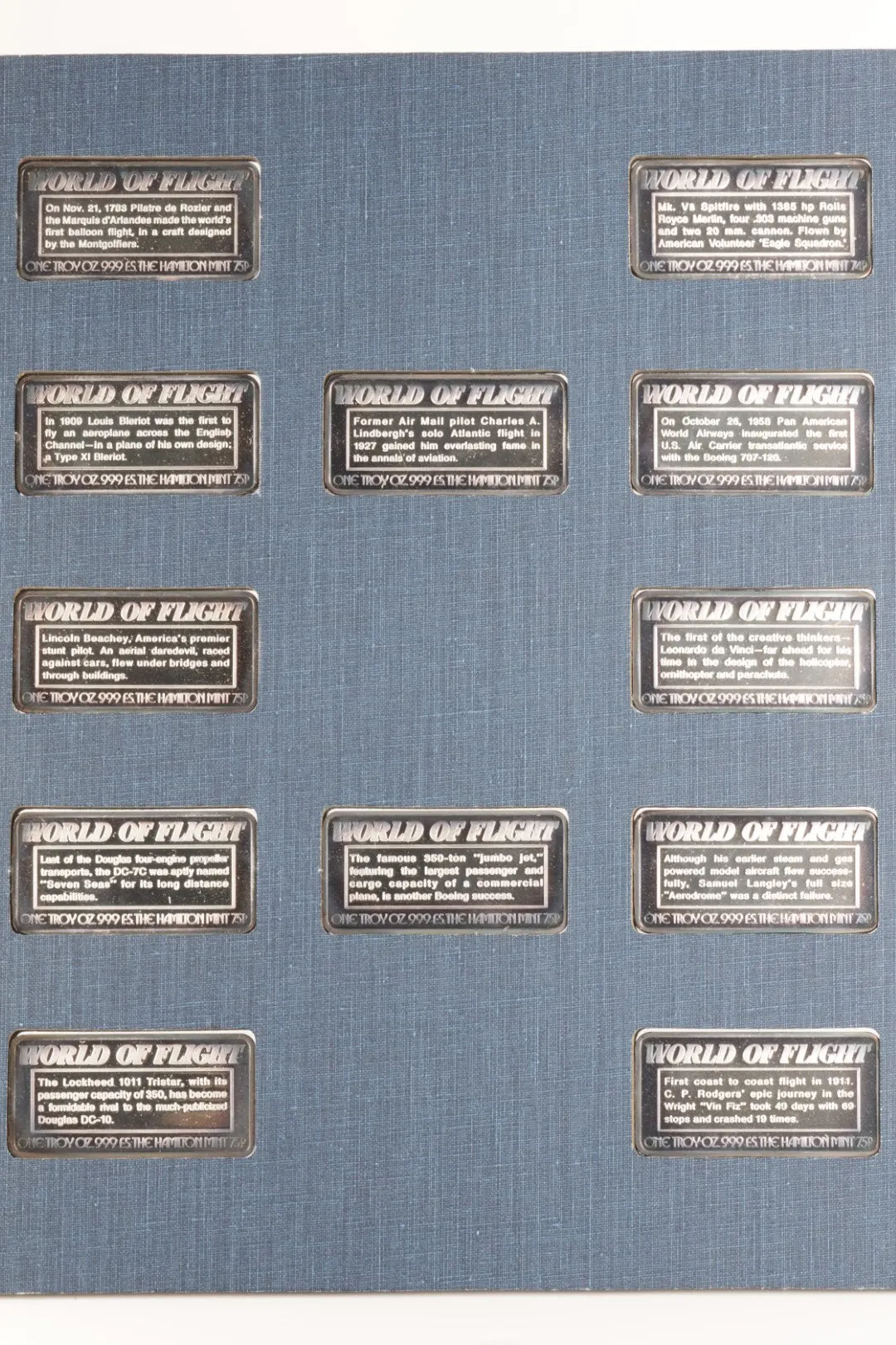 Hamilton Mint Collectible 1974 World of Flight 999 Silver Ingot Set (1,555.20g.)