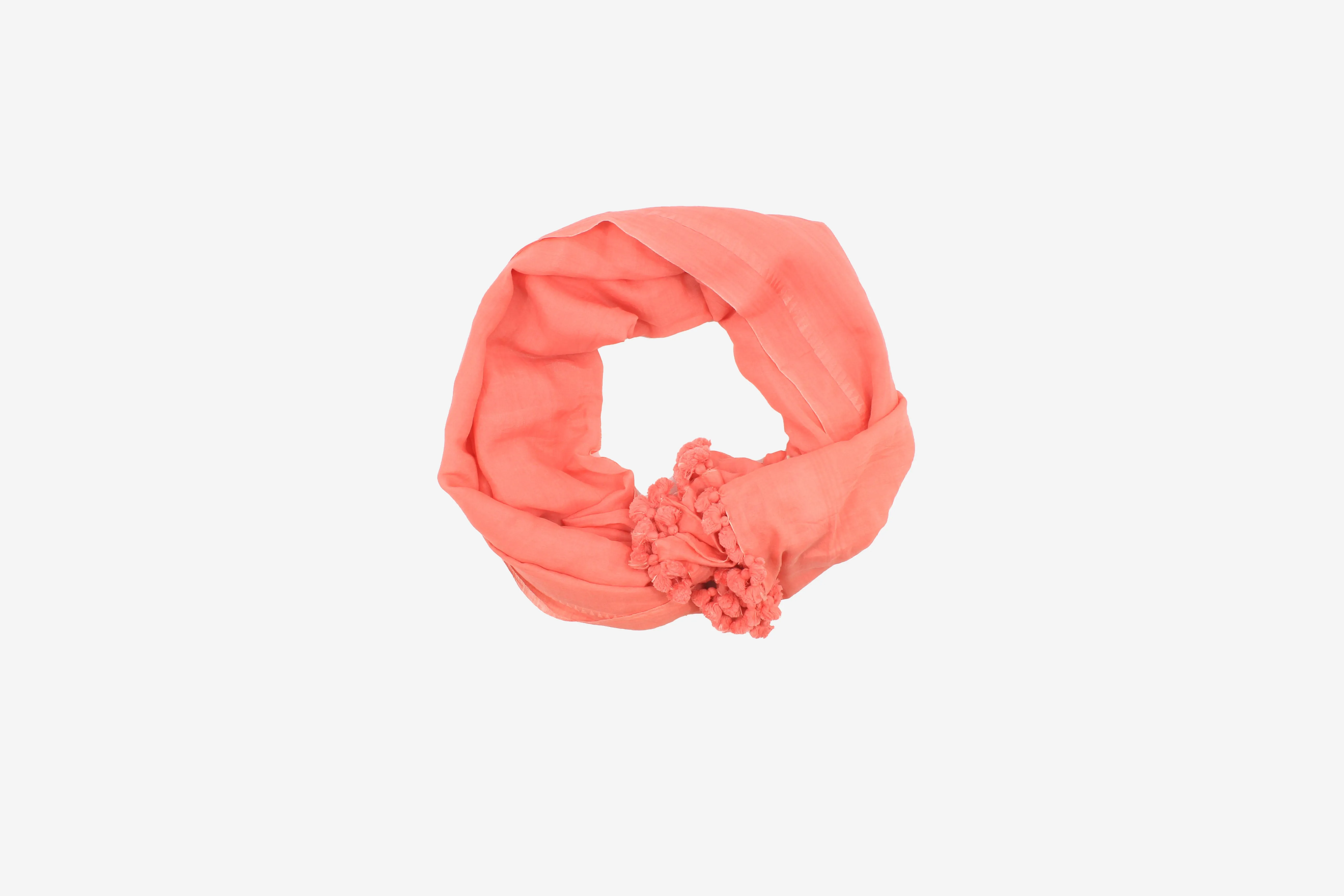 Handloomed Cotton Tassel Scarf  Peach