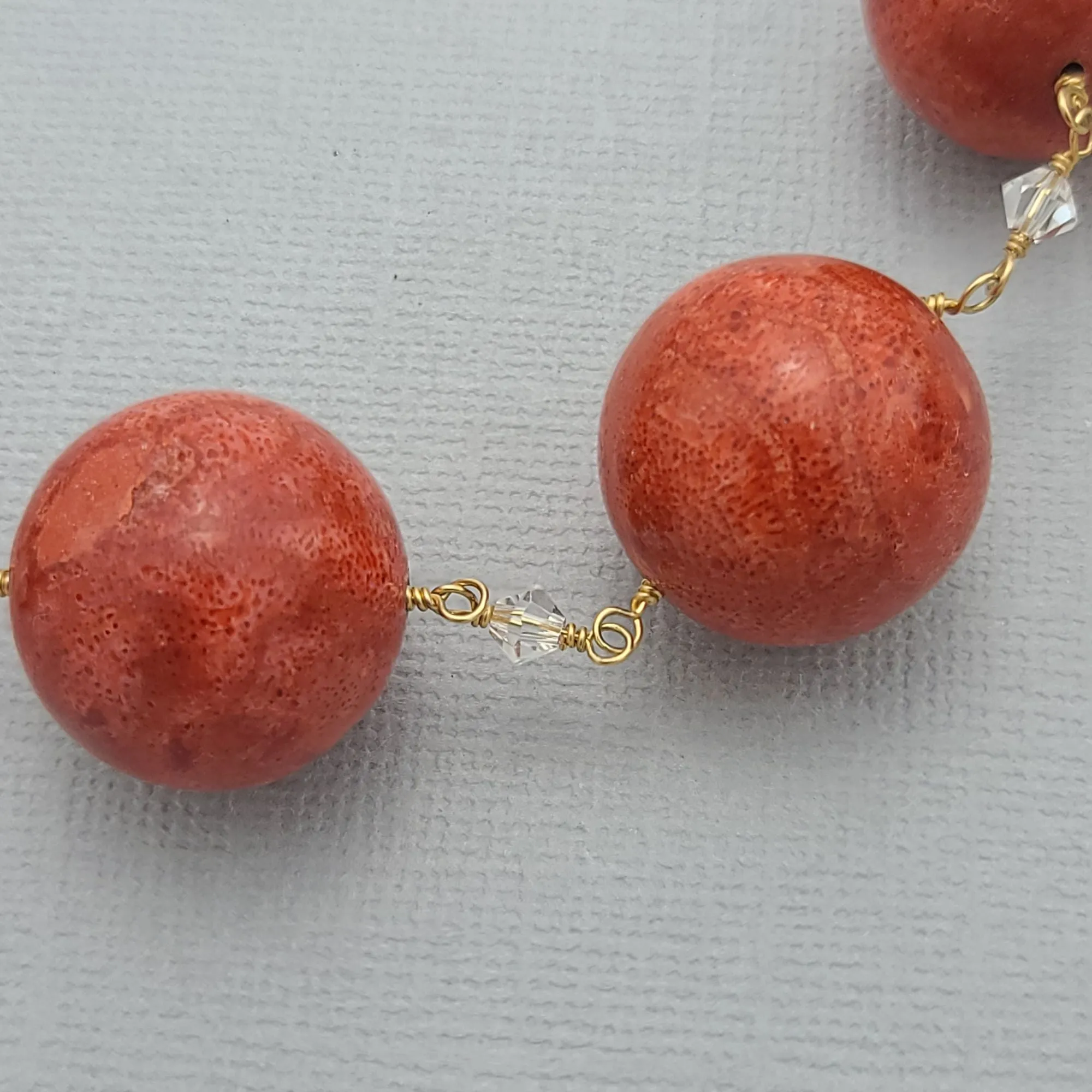 Handmade Red Coral Necklace with Vermeil Toggle Clasp and Gold Wire.
