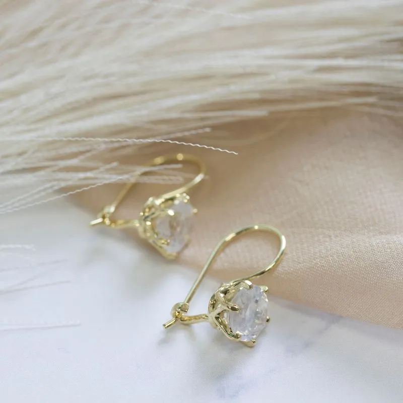 Handmade Yellow Gold Plated Moonstone Drop Earrings for Women-June Birthstone