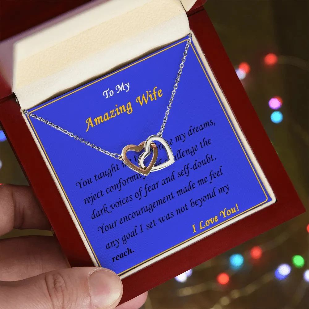 Interlocking Hearts Necklace, For Her, Custom Message Card
