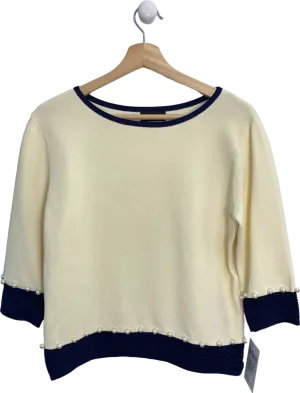 James Lakeland Cream and Navy Pearl-Embellished Jumper UK S