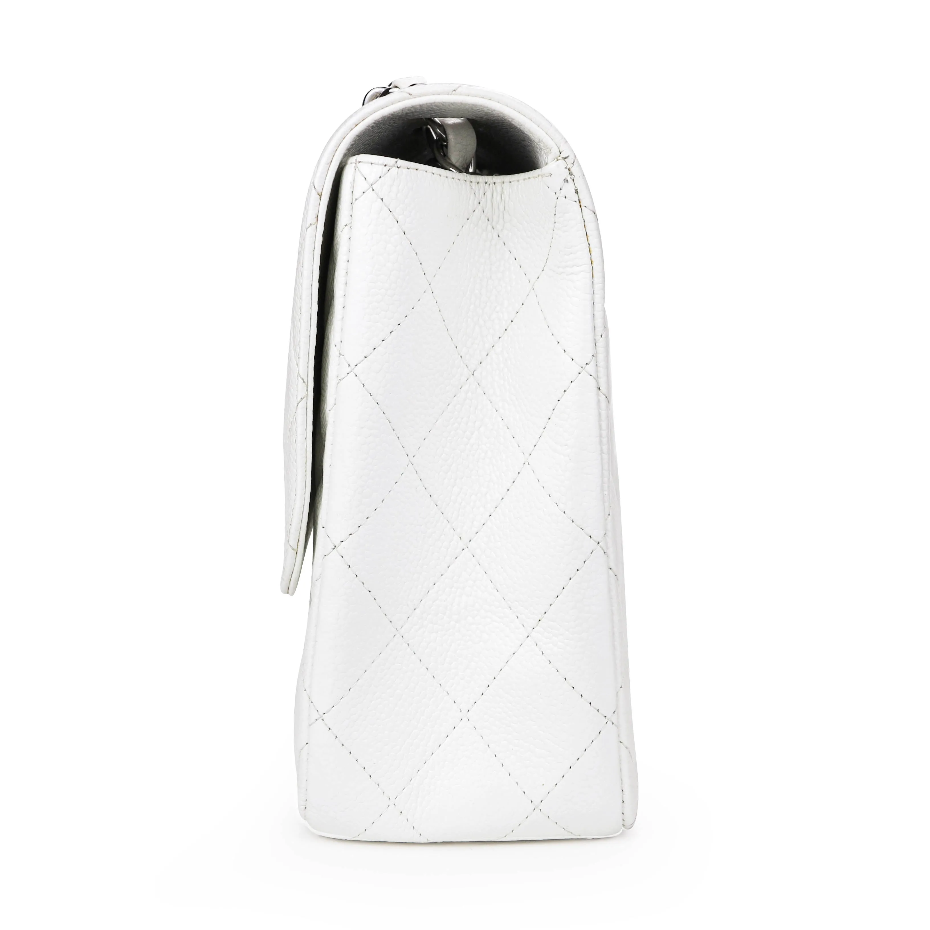 Jumbo Classic Single Flap Bag in White Caviar SHW