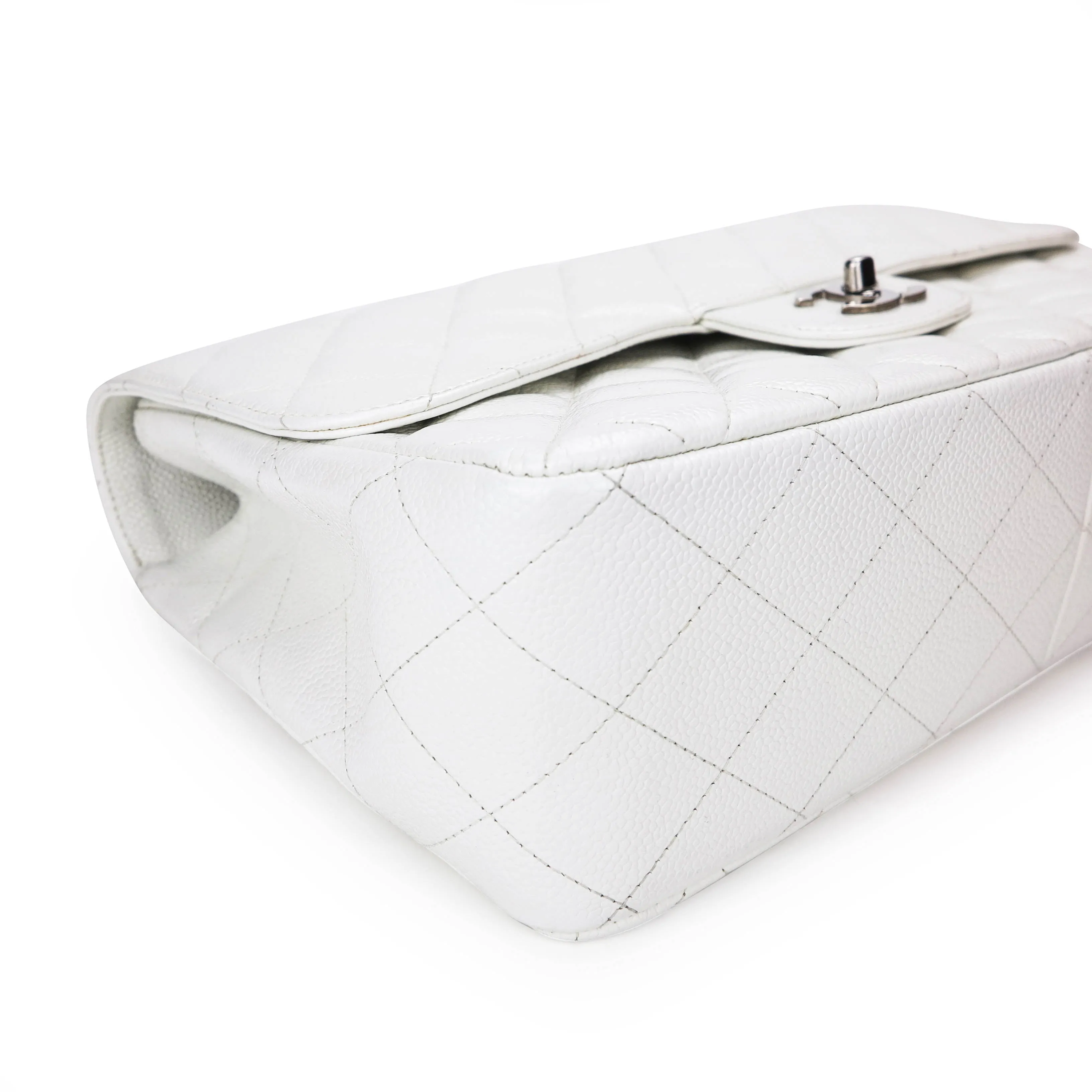 Jumbo Classic Single Flap Bag in White Caviar SHW