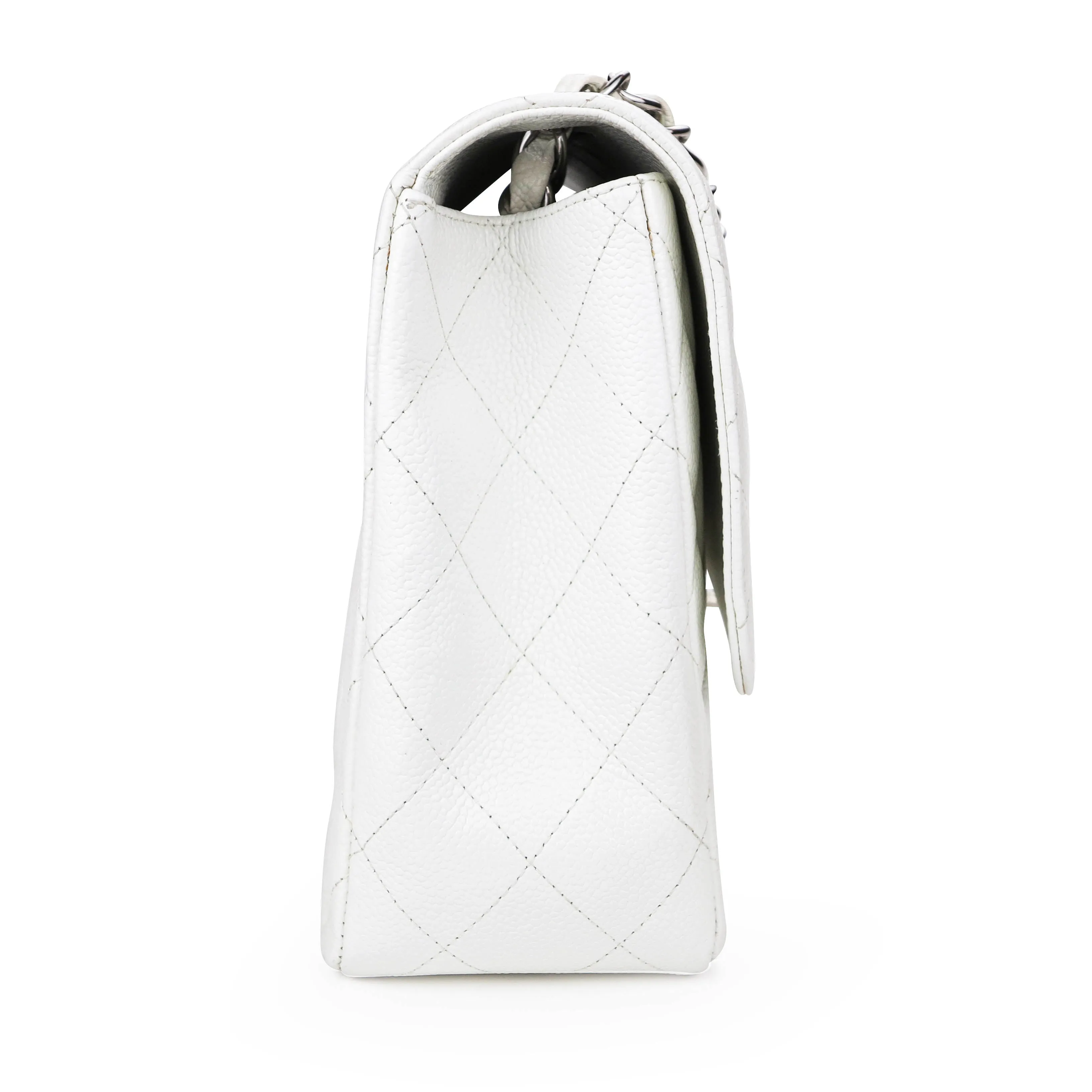 Jumbo Classic Single Flap Bag in White Caviar SHW