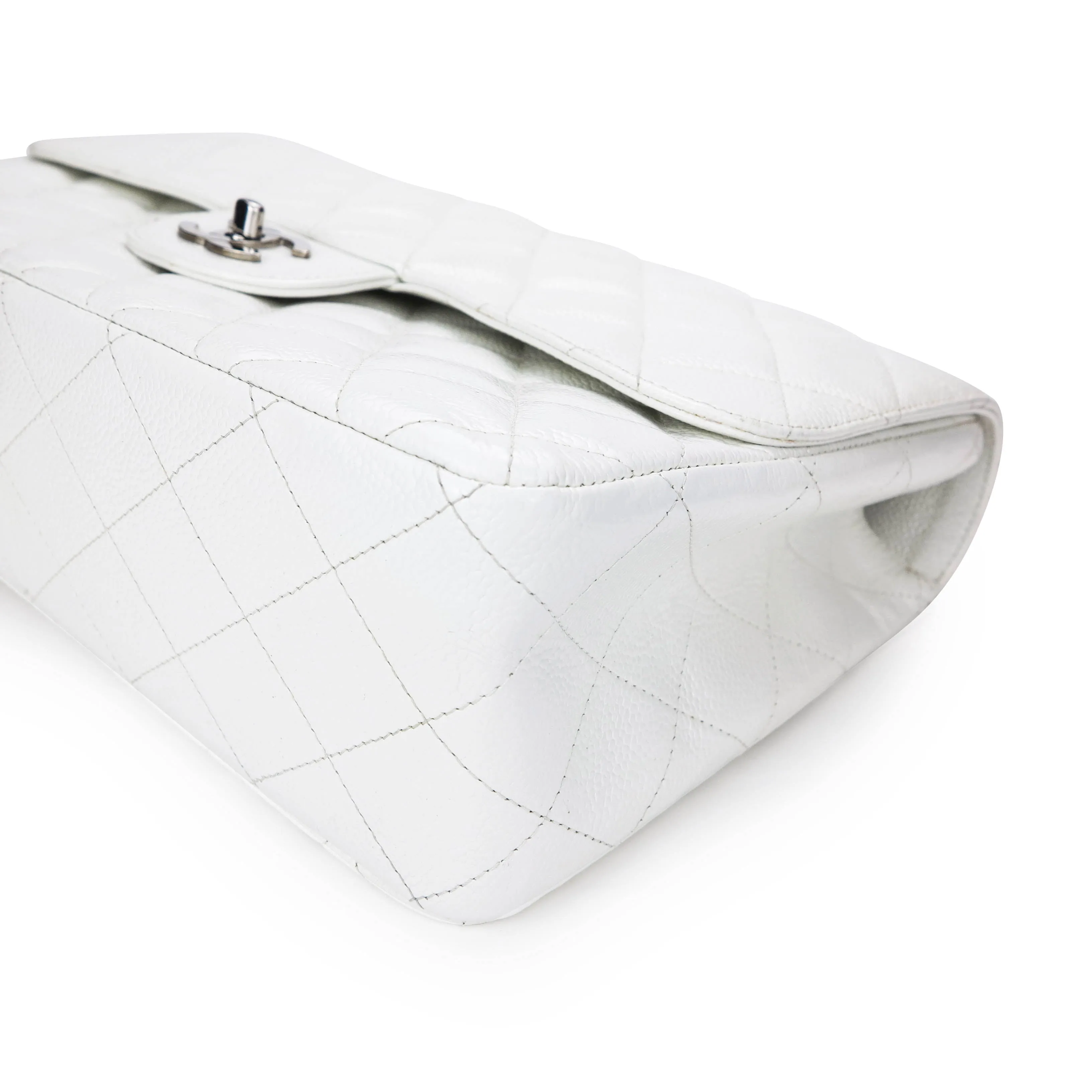 Jumbo Classic Single Flap Bag in White Caviar SHW