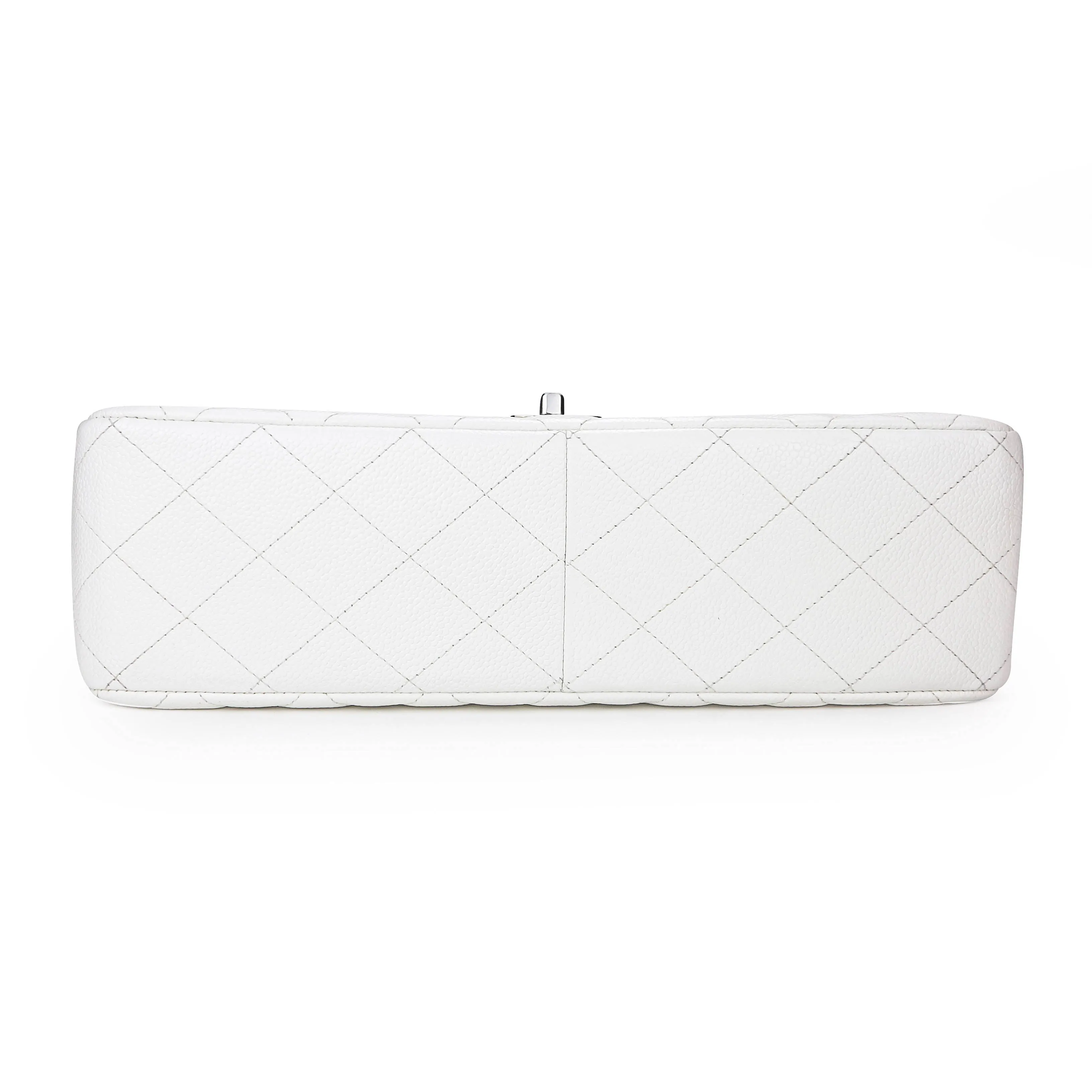 Jumbo Classic Single Flap Bag in White Caviar SHW