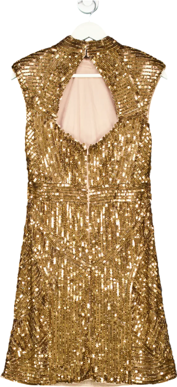 Karen Millen Gold Embellished Strong Shoulder Dress UK 12